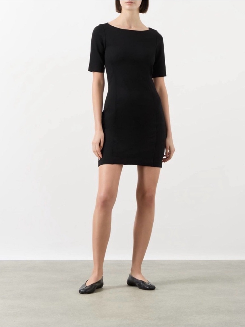 Spanx Shape Ponte Mini Dress Sz M Classic Black Minimalist Office Chic Workwear - Picture 4 of 11